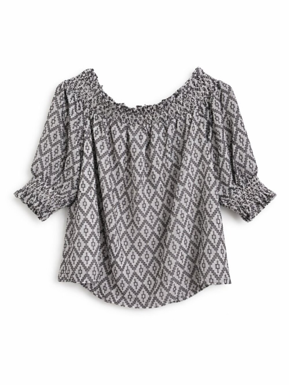 Ryegrass Off Shoulder Boho Blouse Black White Geometric Print Size Medium